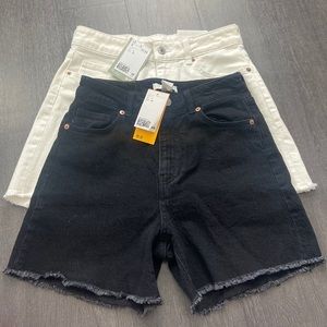 2x H&M high waisted denim shorts black & white 6